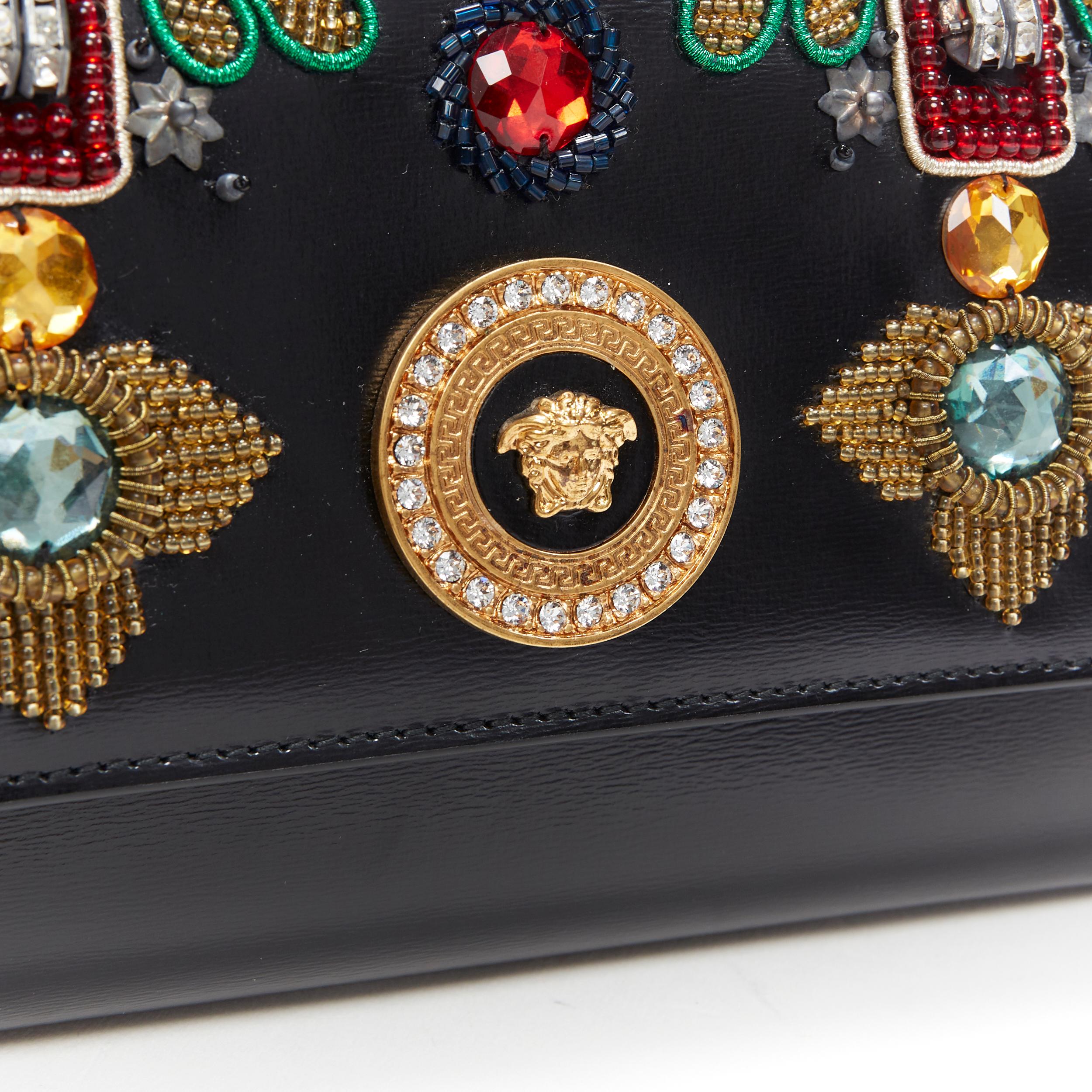 nuevo VERSACE Runway cuero negro Byzantium Cross cartera embellecida en bolso con cadena 2