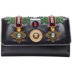nuevo VERSACE Runway cuero negro Byzantium Cross cartera embellecida en bolso con cadena