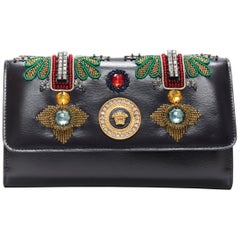 new VERSACE Runway black leather Byzantium Cross embellished wallet on chain bag