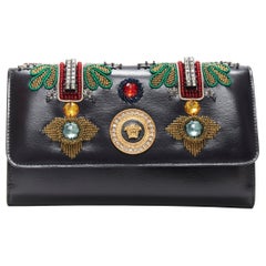 new VERSACE Runway black leather Byzantium Cross embellished wallet on chain bag