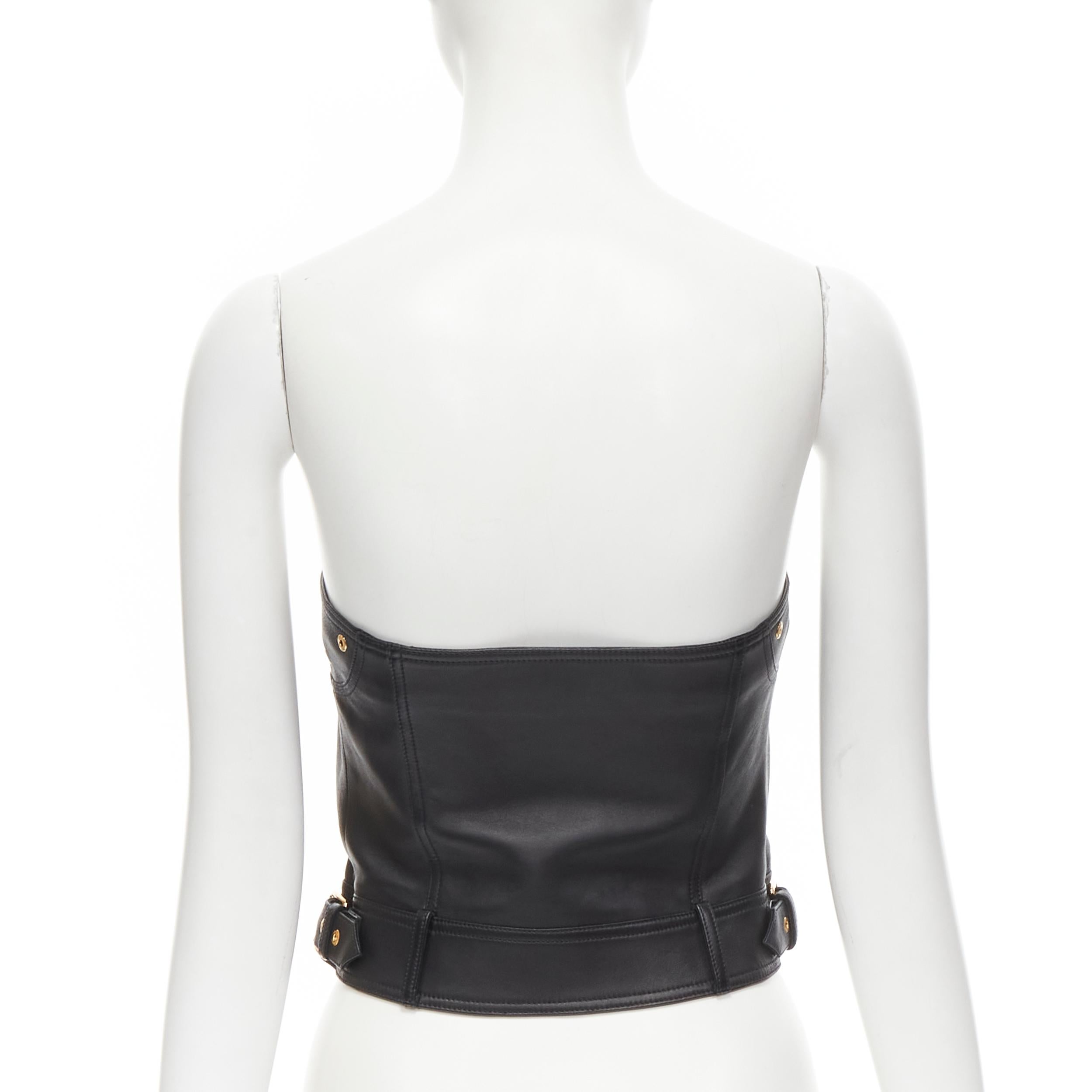 new VERSACE Runway black leather gold-tone Medusa biker bustier top IT38 XS In New Condition For Sale In Hong Kong, NT
