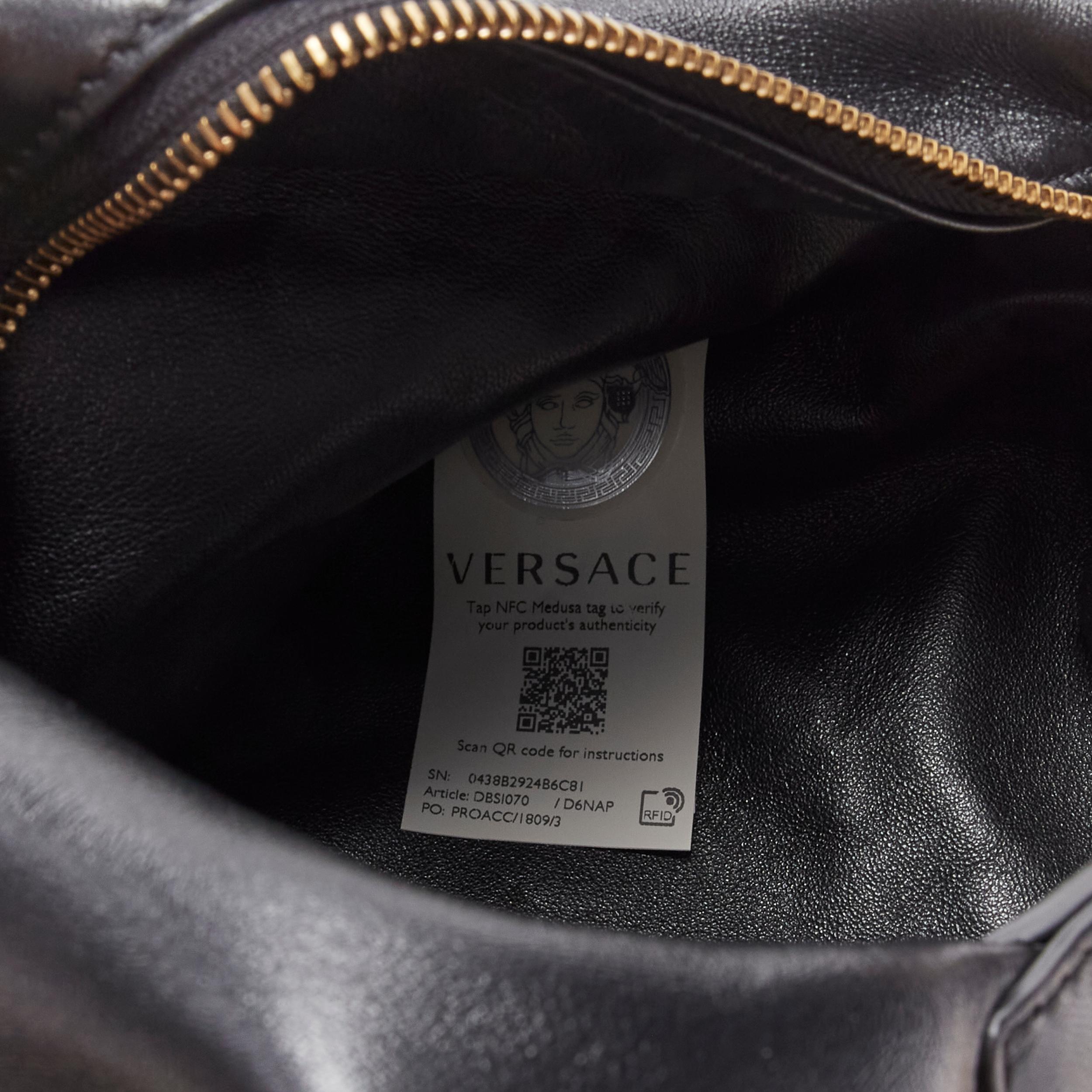 new VERSACE Runway black medusa lamb leather gold tone chain hobo top handle bag For Sale 5