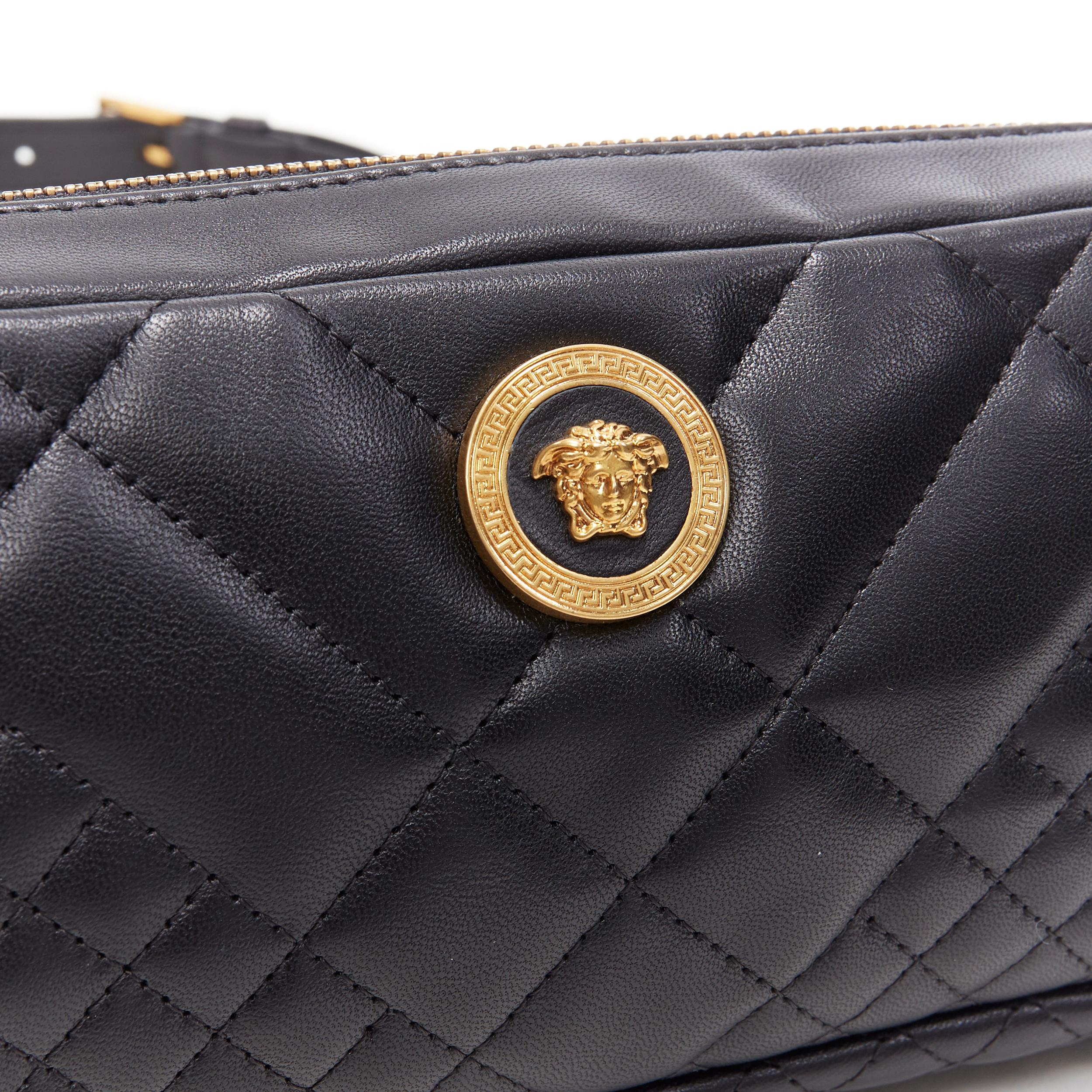 new VERSACE runway black quilted lamb leather gold Medusa long crossbody bag 1