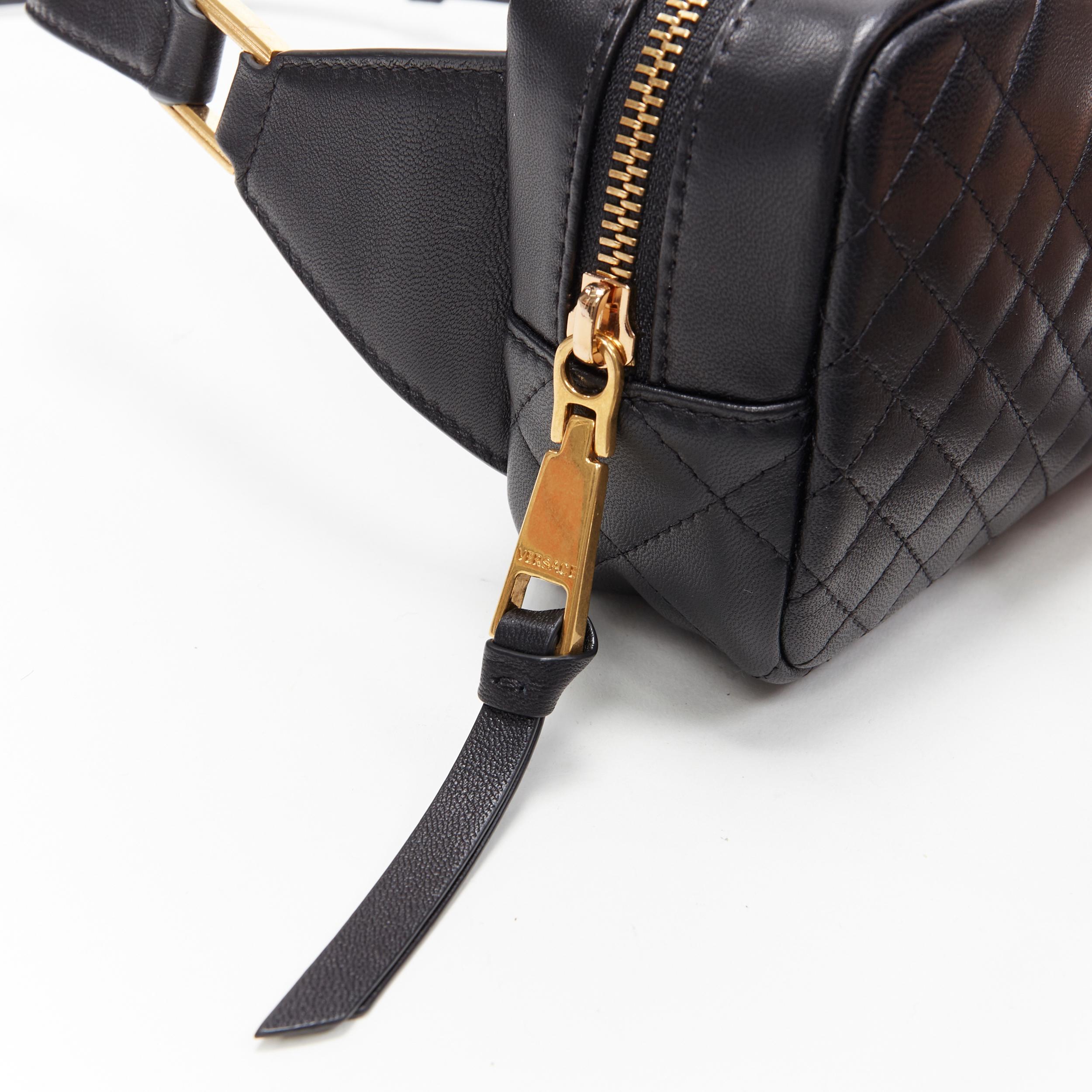 new VERSACE runway black quilted lamb leather gold Medusa long crossbody bag 2