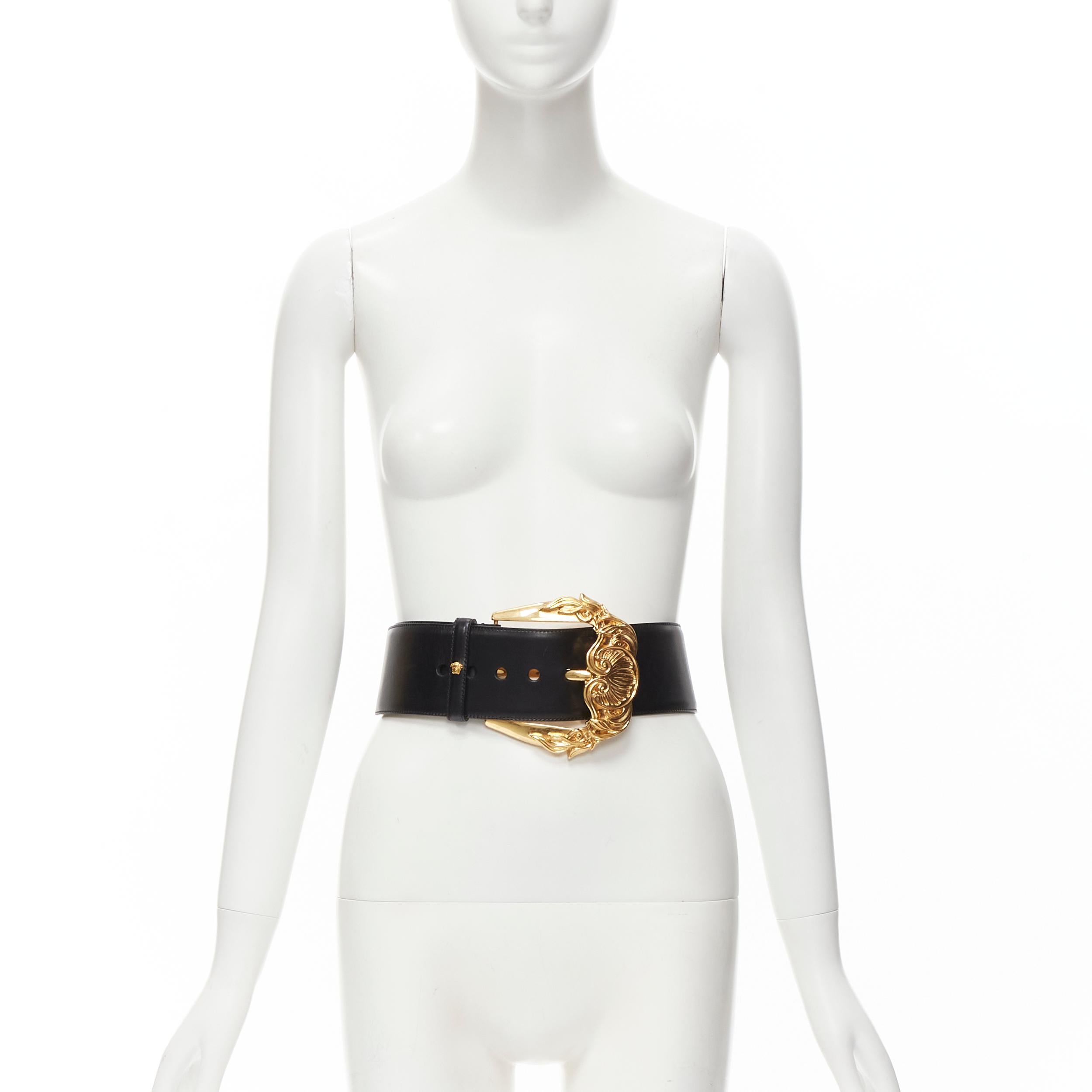 new VERSACE Runway gold Baroque oversized buckle wide belt Rihanna 90cm 34-38
