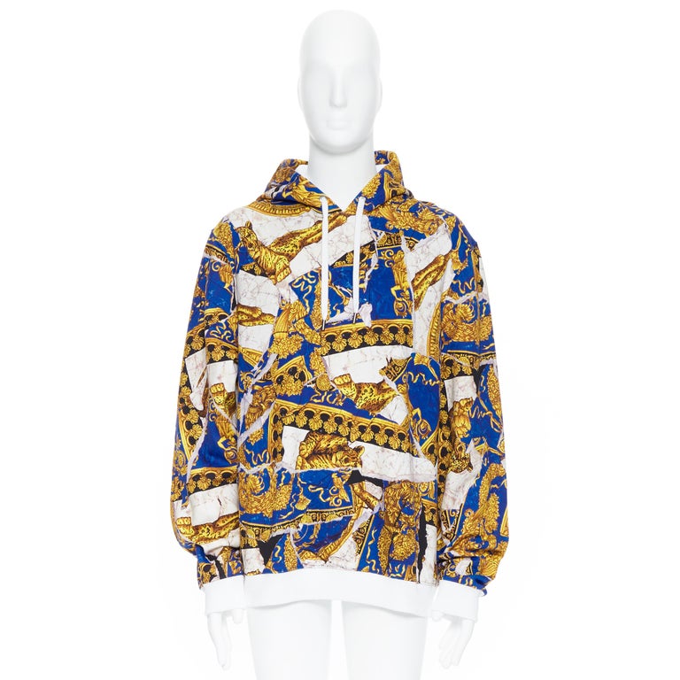 new VERSACE Runway gold blue leopard baroque marble print hoodie pullover  XXXL at 1stDibs | blue and gold hoodie, blue leopard print sweater, gold  leopard print sweater