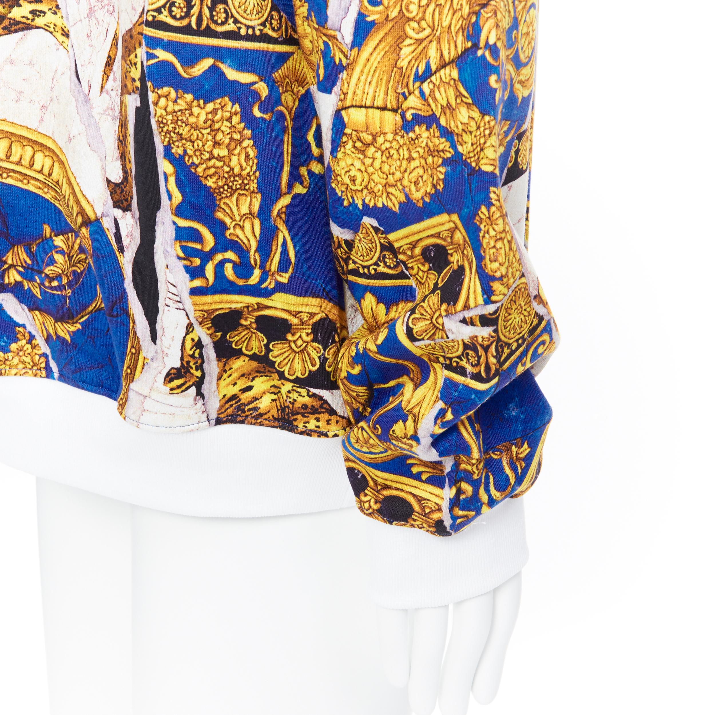 Men's new VERSACE Runway gold blue leopard baroque  marble  print hoodie pullover XXXL