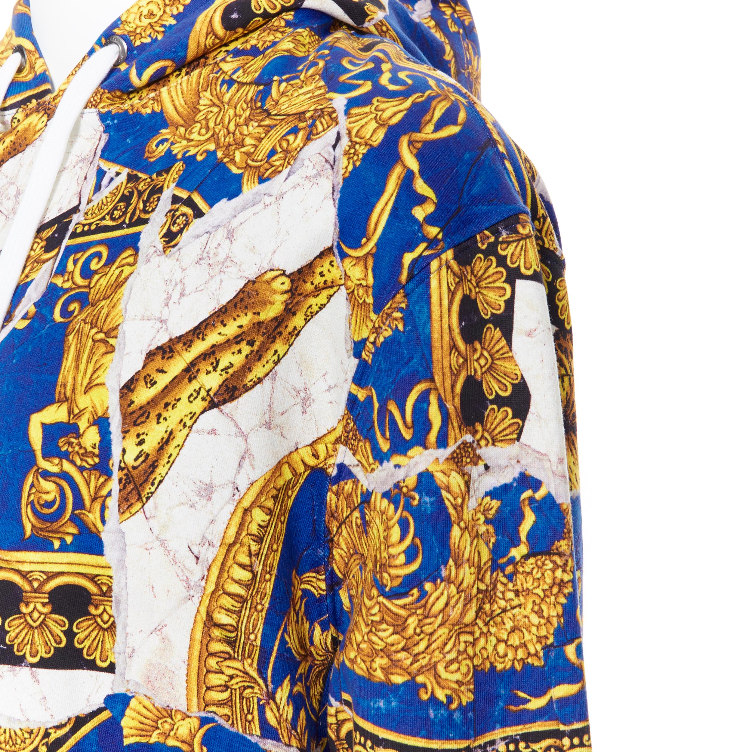 new VERSACE Runway gold blue leopard baroque  marble  print hoodie pullover XXXL 1
