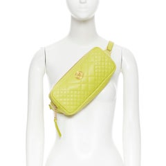 new VERSACE Runway lime yellow diamond quilted Medusa long shoulder belt bag