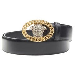 new VERSACE Runway Medusa gold chain silver buckle black belt 100cm 38-42"