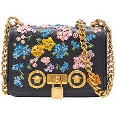 new VERSACE Runway Mini Icon black floral embellished gold Medusa shoulder bag