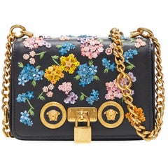 new VERSACE Runway Mini Icon black floral embellished Medusa small shoulder bag