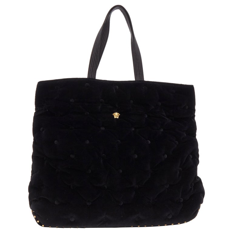 new VERSACE Runway Pillow Talk black velvet quilted foldover clutch tote bag  For Sale at 1stDibs