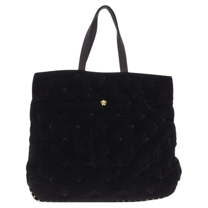 new VERSACE Runway Pillow Talk black velvet quilted foldover clutch tote bag For Sale