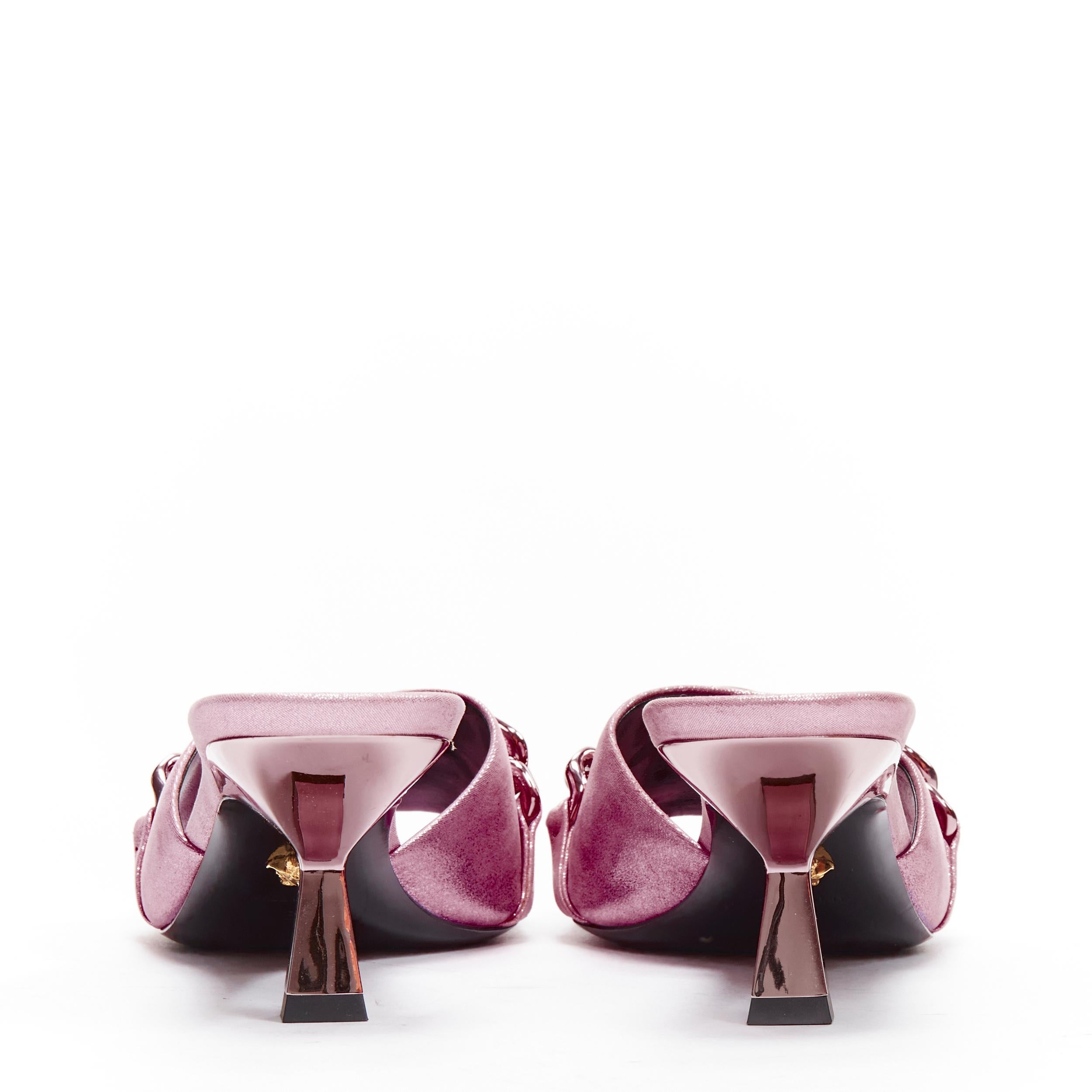 Women's new VERSACE Runway pink chunky chain metallic kitten comma heel sandals EU38 For Sale