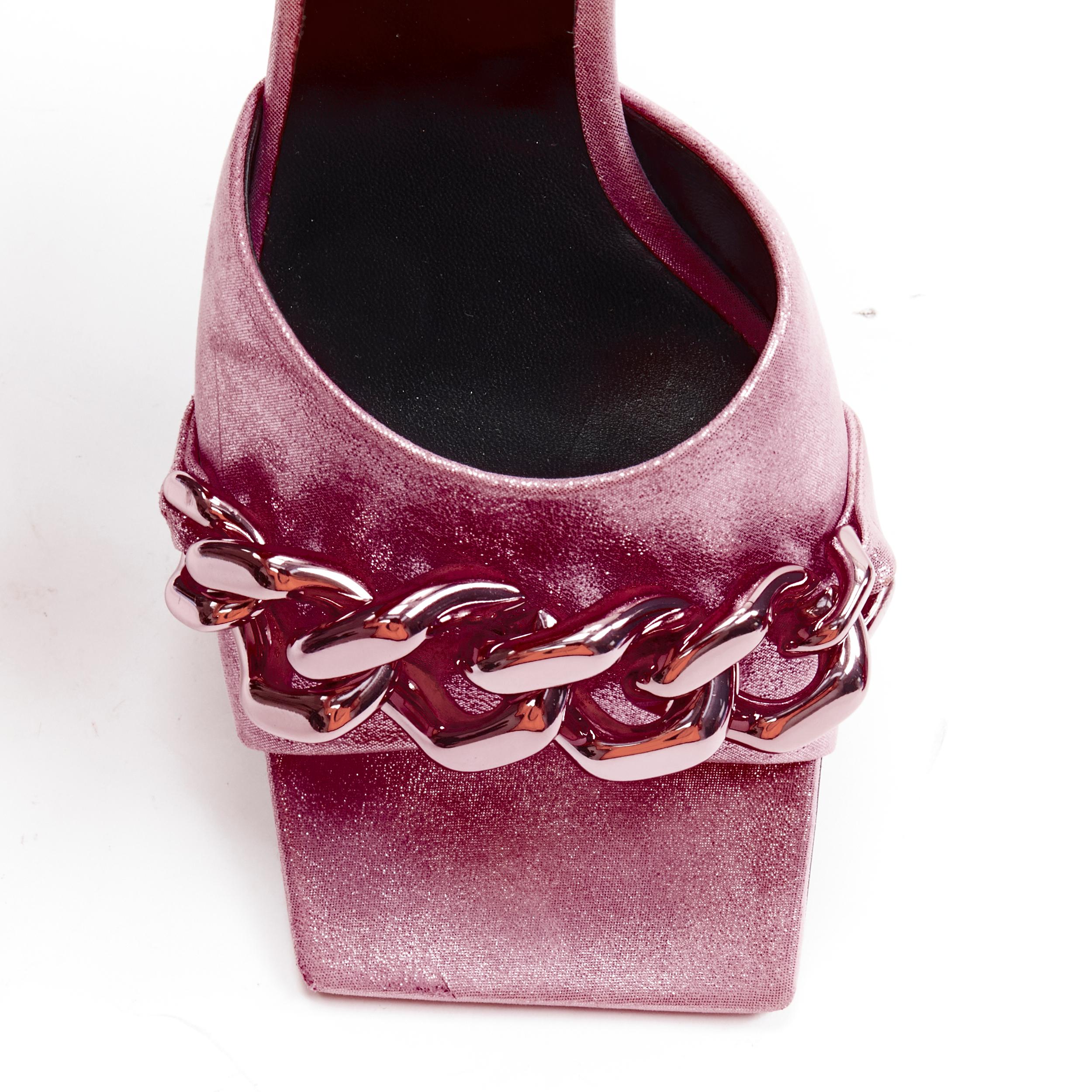 new VERSACE Runway pink chunky chain metallic kitten comma heel sandals EU38 For Sale 1