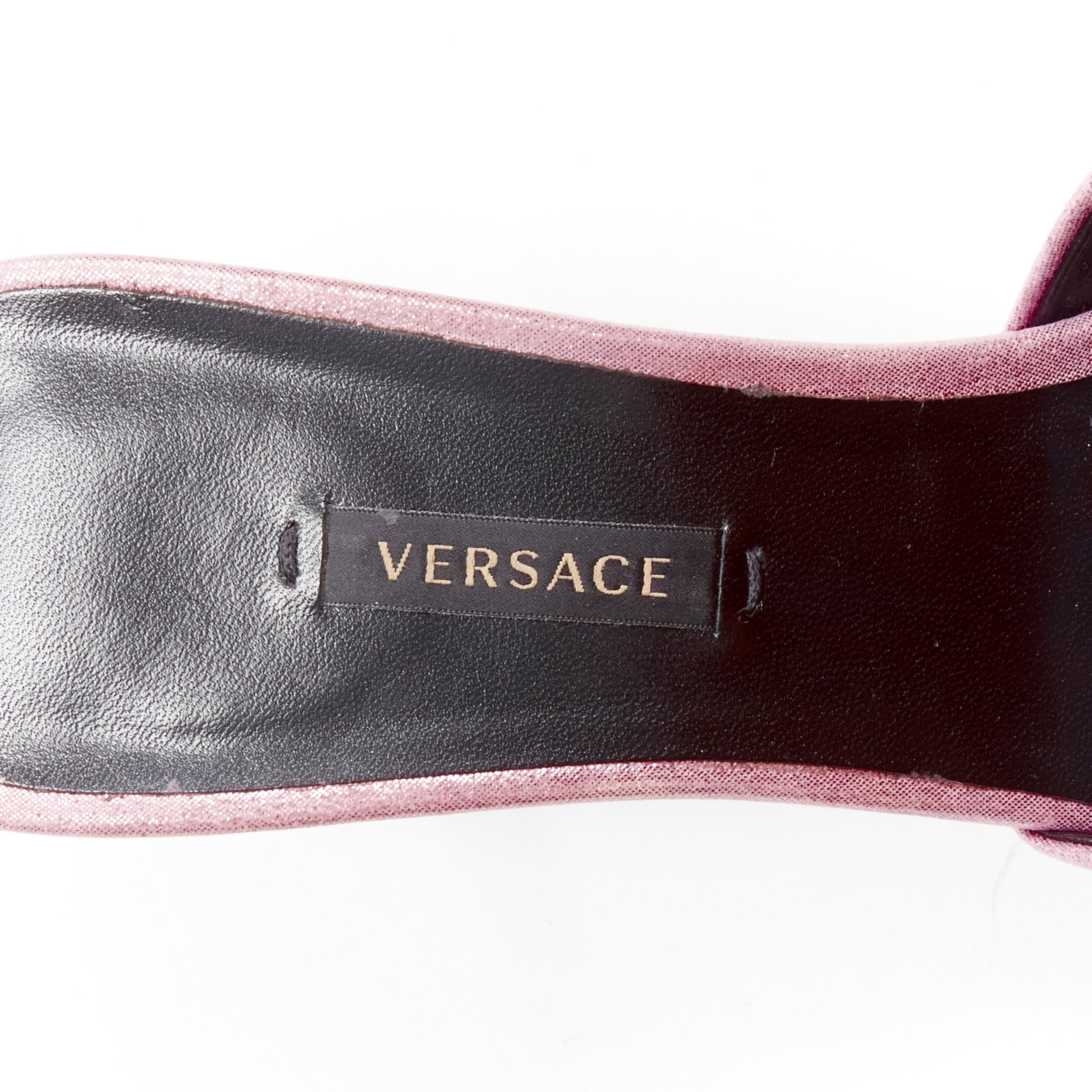 new VERSACE Runway pink chunky chain metallic kitten comma heel sandals EU38 For Sale 3