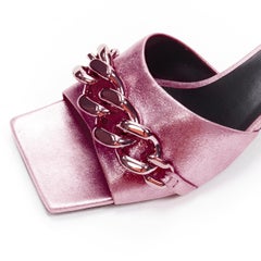 new VERSACE Runway pink chunky chain metallic kitten comma heel sandals EU39