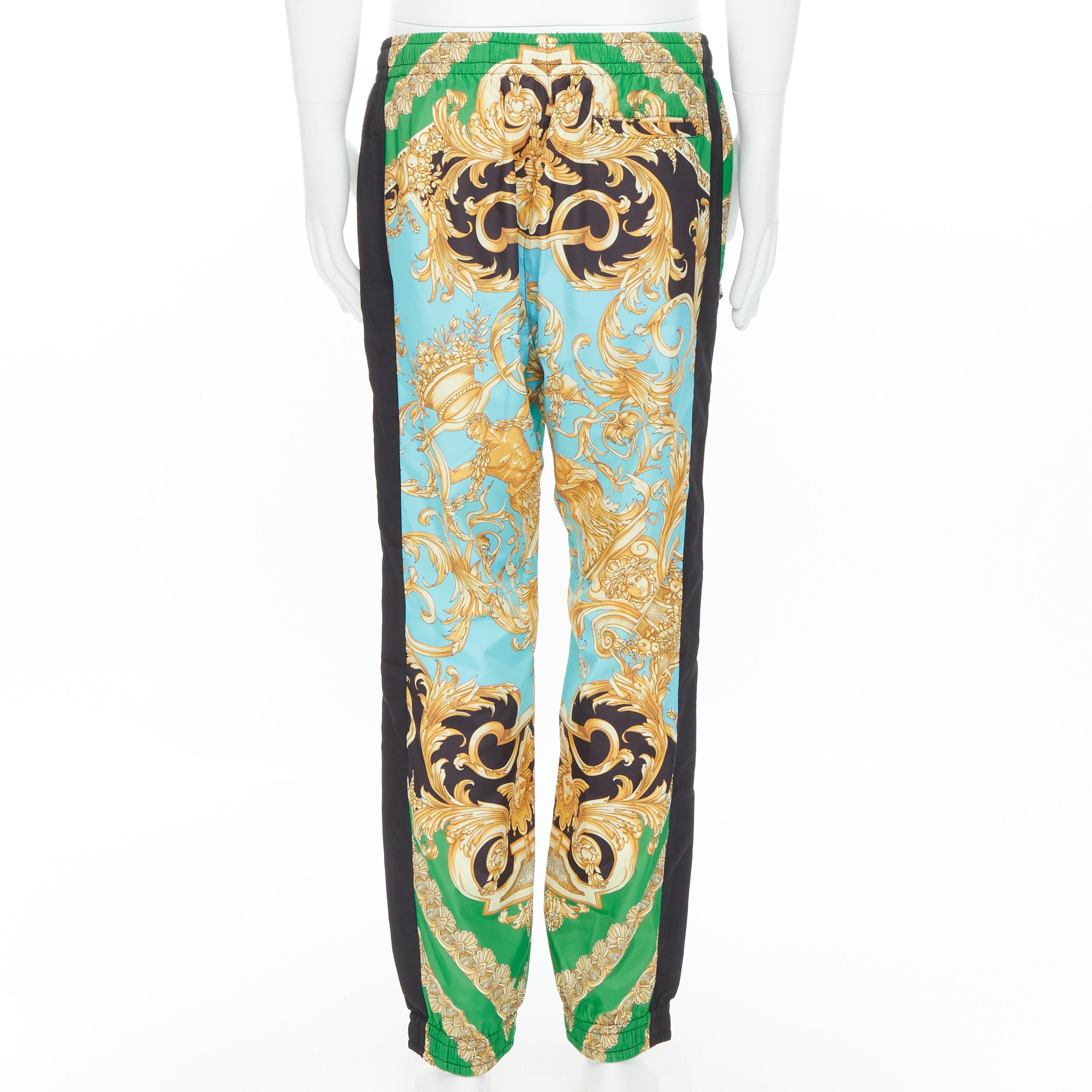 new VERSACE Runway Statue Barocco green blue baroque nylon track pants IT52 XL In New Condition In Hong Kong, NT