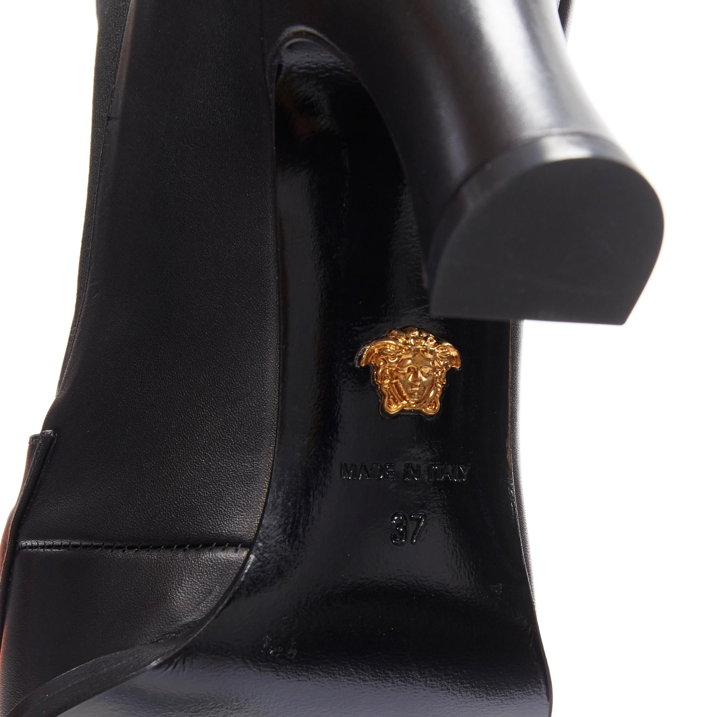 new VERSACE Runway Tribute black Medusa greca chain high heel loafer boots EU37 6