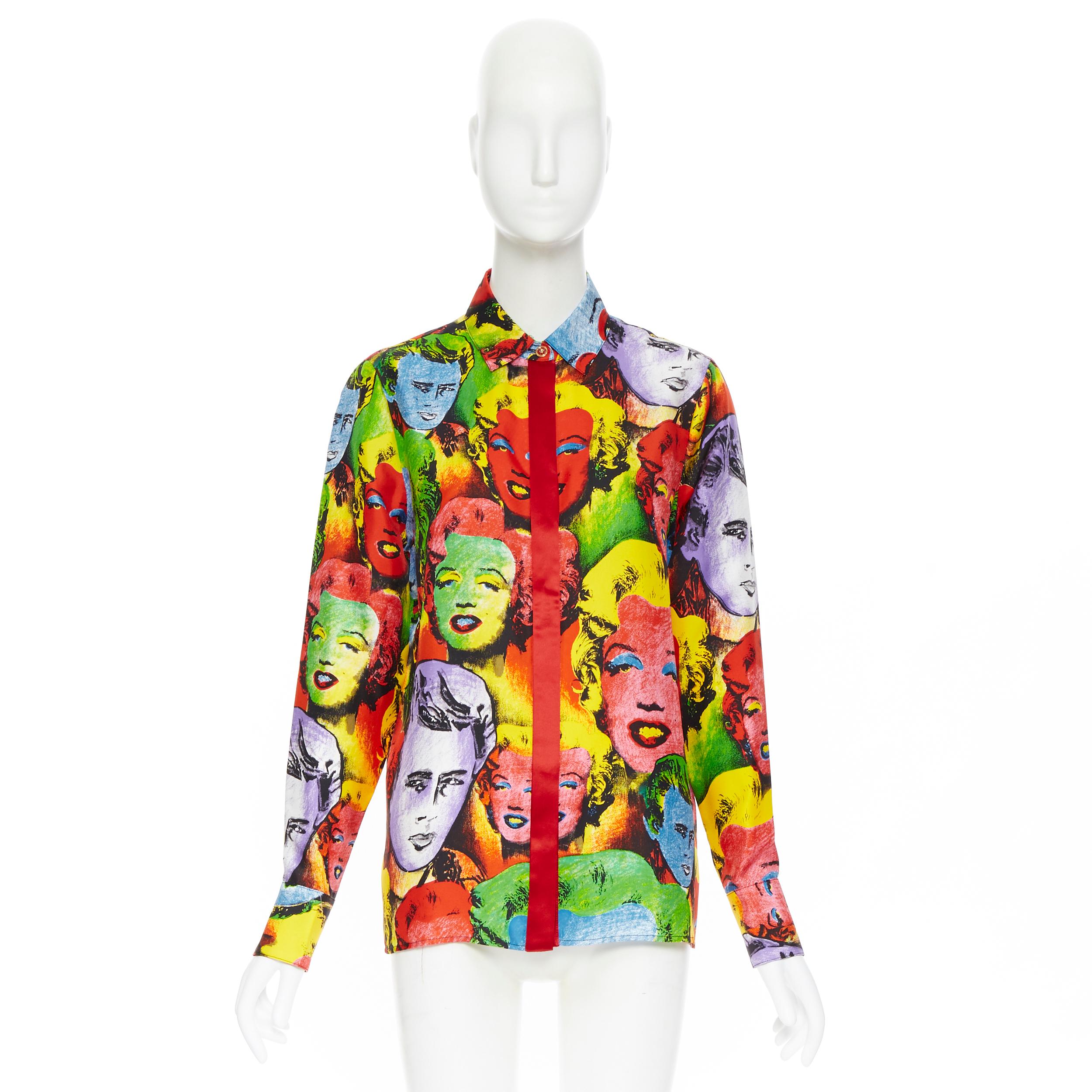 Beige new VERSACE Runway Tribute pop art Marilyn Monroe James Dean silk shirt IT42 M