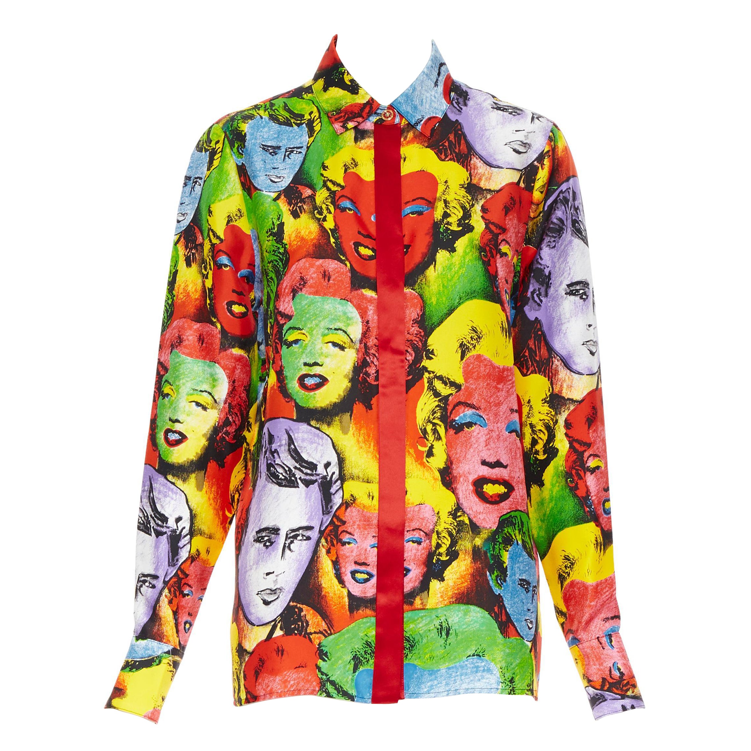 nueva Camisa de seda VERSACE Runway Tribute pop art Marilyn Monroe James Dean IT42 M
