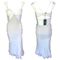 Neu Versace S/S 2006 Laufsteg Bustier Ausschnitt Seide Elfenbein Kleid