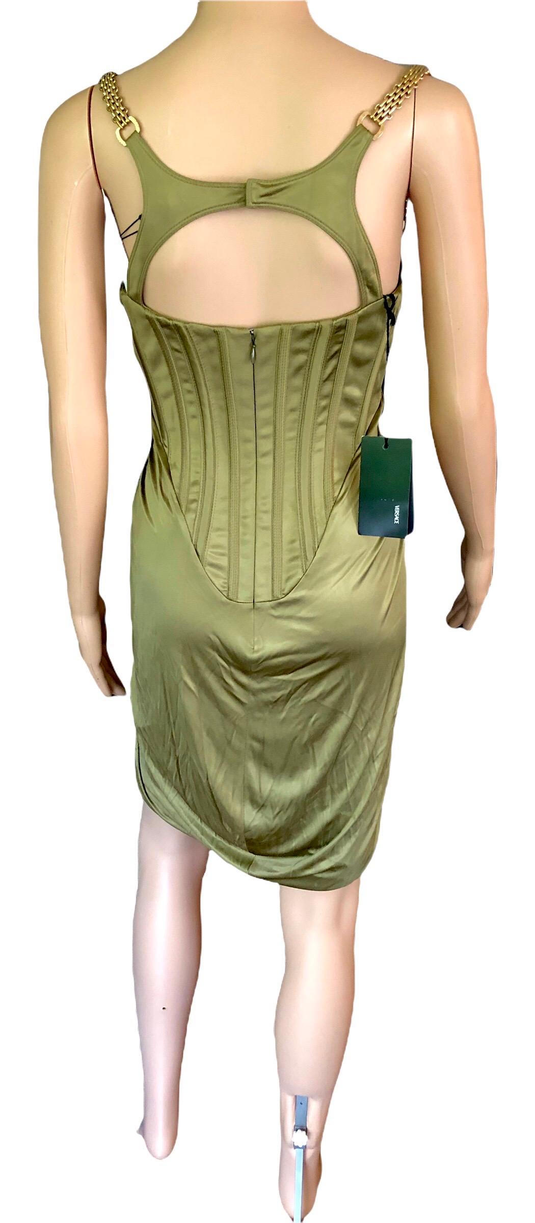 Brown New Versace S/S 2007 Runway Bustier Cutout Back Mini Dress 