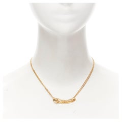 new VERSACE Safety Pin Medusa pendant gold tone nickel short necklace choker