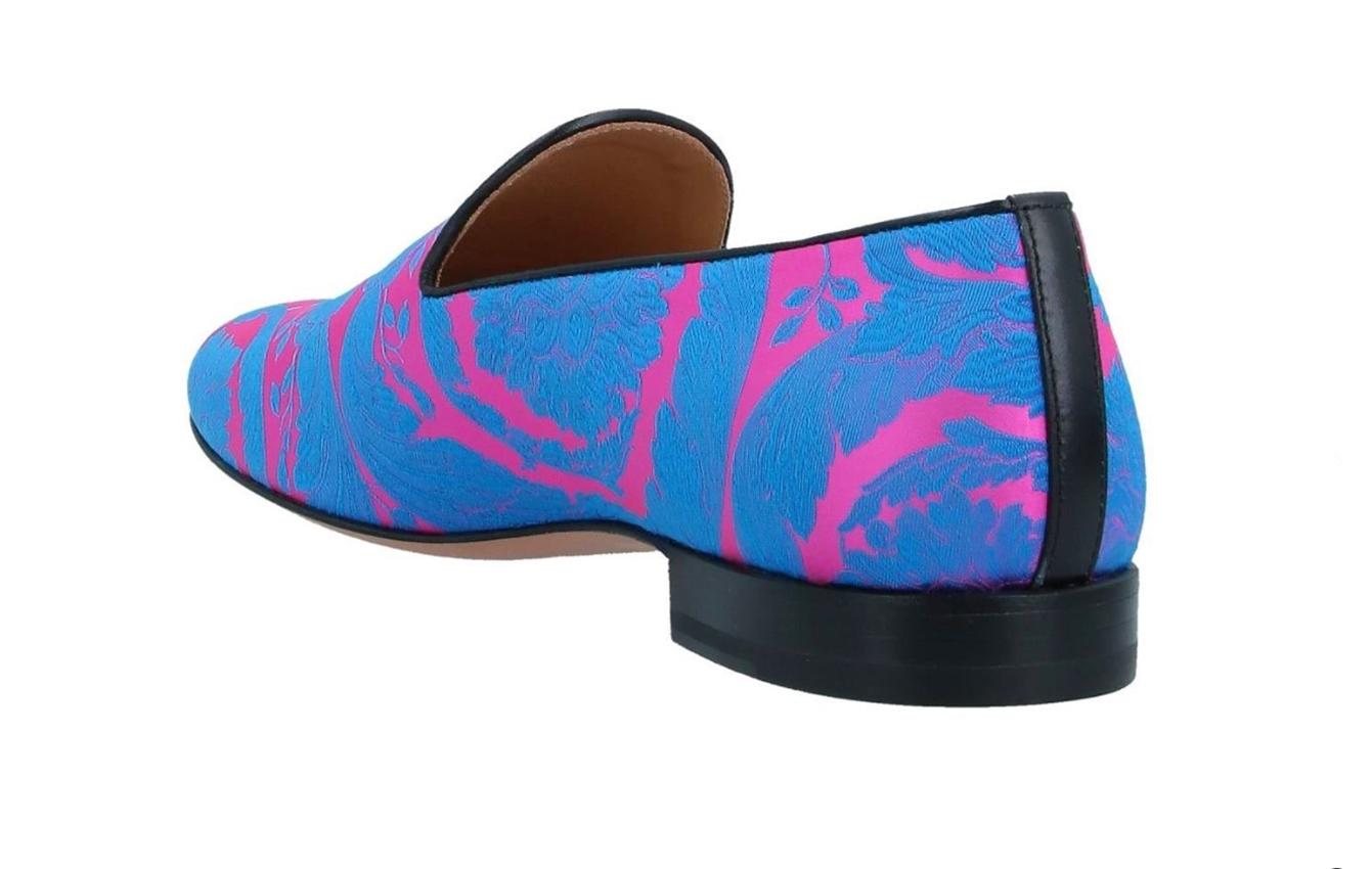 Purple New VERSACE SATIN BAROQUE LOAFERS SHOES in BLUE and PINK 