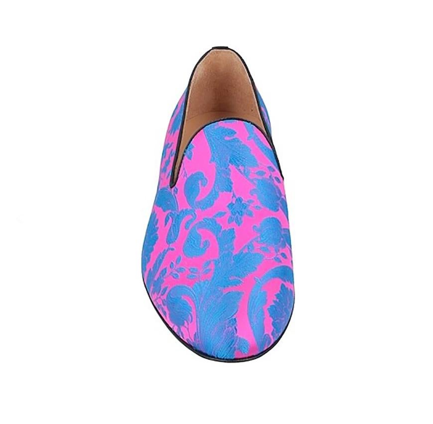 New VERSACE SATIN BAROQUE LOAFERS SHOES in BLUE and PINK  In New Condition In Montgomery, TX
