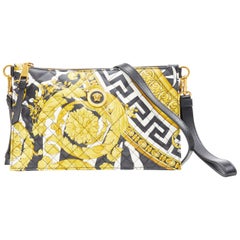 new VERSACE Savage Barocco gold black diamond leather zip clutch crossbody bag