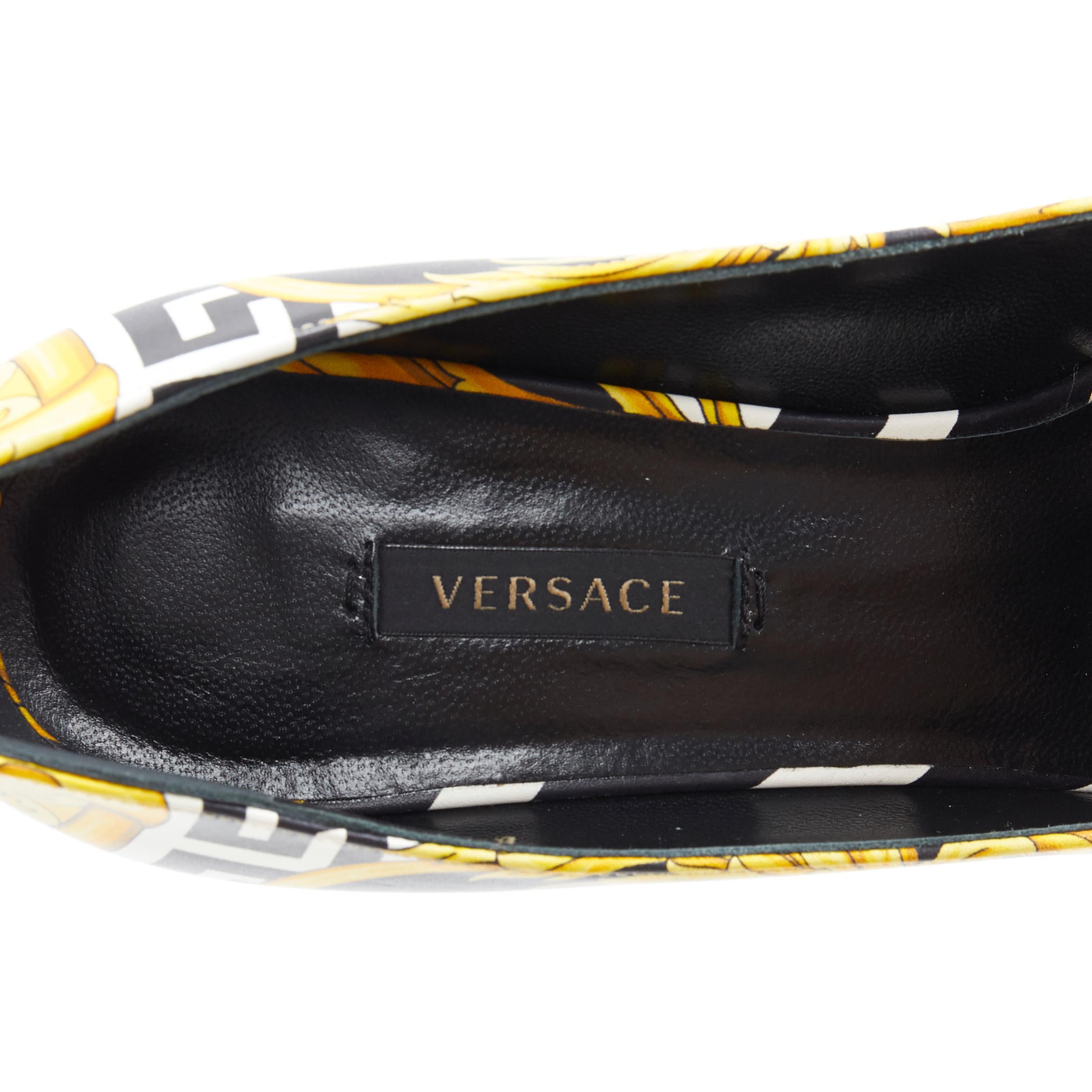 new VERSACE Savage Barocco gold black white Medusa  pointy leather heel EU38 5