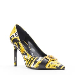 new VERSACE Savage Barocco gold black white Medusa  pointy leather heel EU38