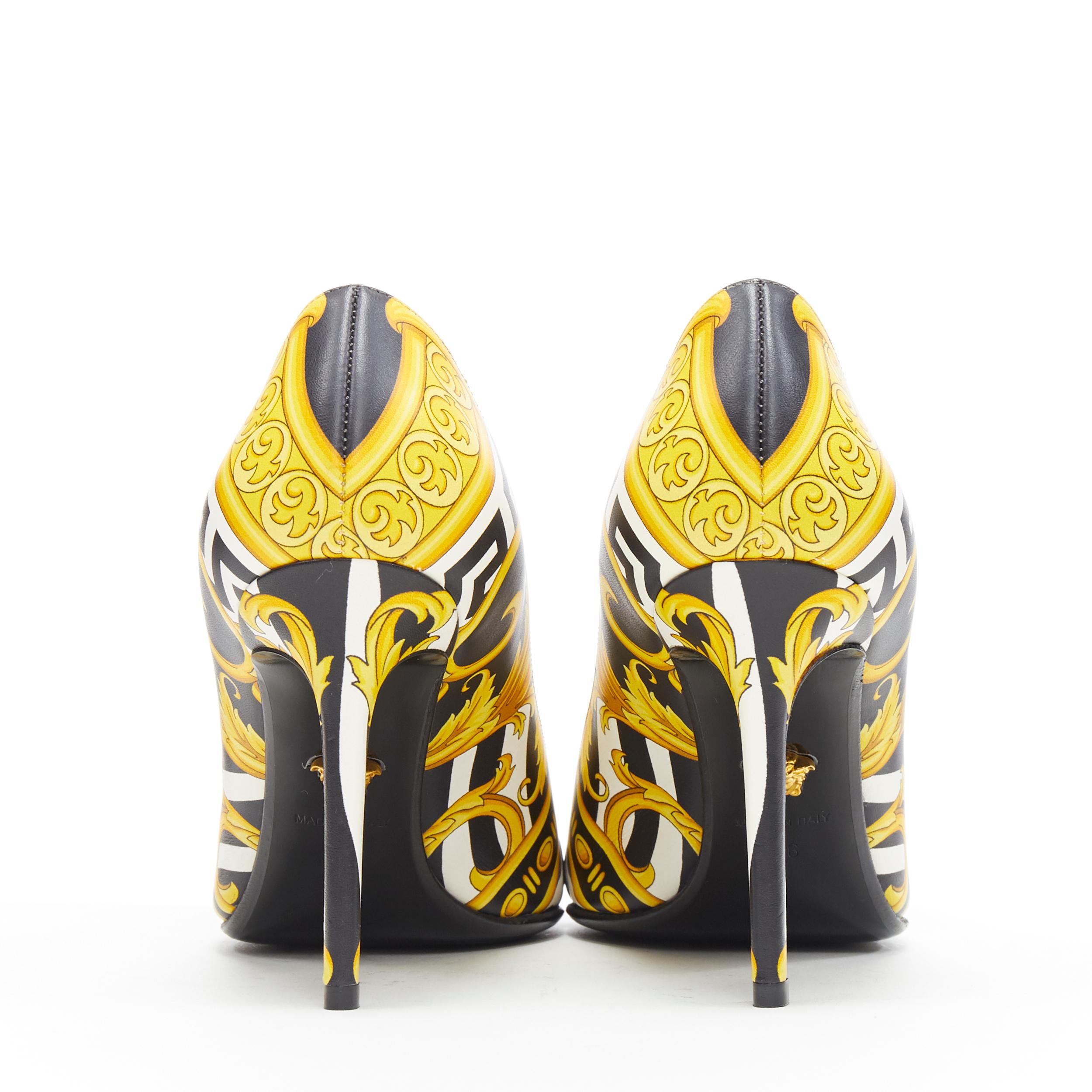 Women's new VERSACE Savage Barocco gold black white Medusa  pointy leather heel EU38