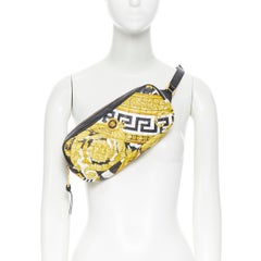 new VERSACE Savage Baroque gold black diamond leather zip clutch crossbody bag