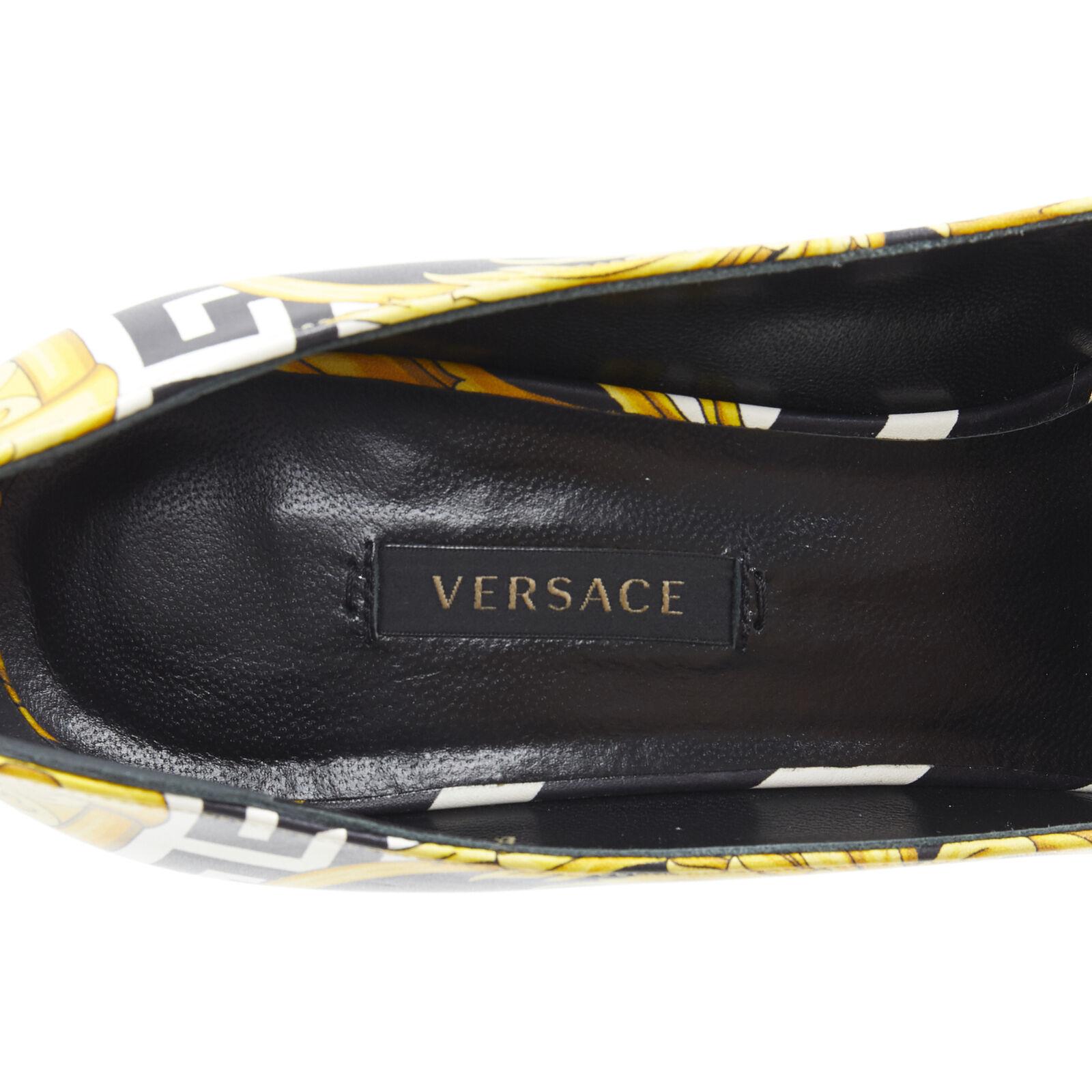 new VERSACE Savage Wild Barocco gold white Medusa strap pointy leather heel EU40 For Sale 6