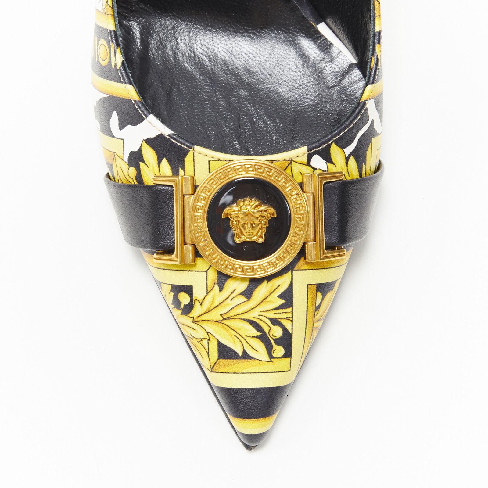 new VERSACE Savage Wild Barocco gold white Medusa strap pointy leather heel EU40 For Sale 3