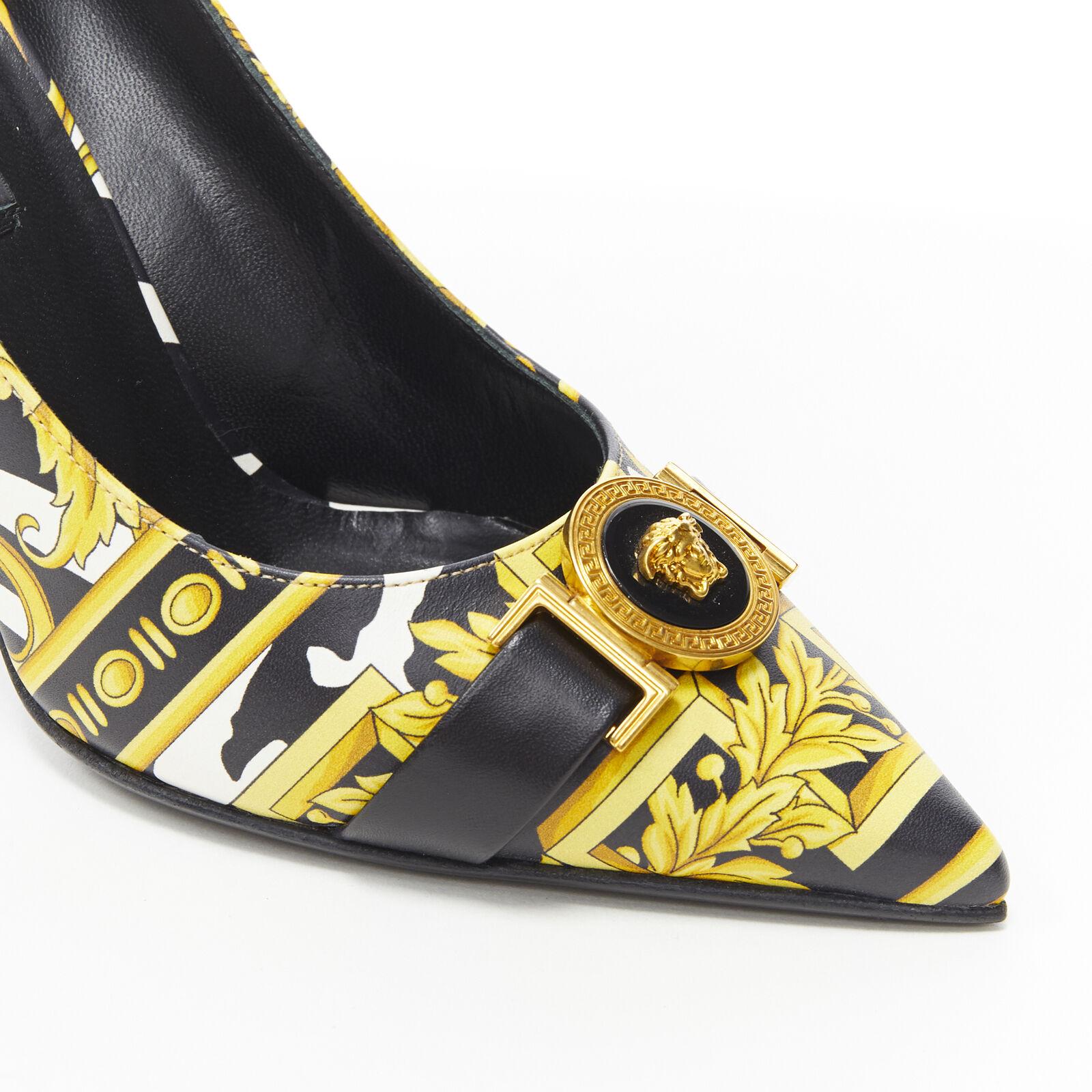new VERSACE Savage Wild Barocco gold white Medusa strap pointy leather heel EU40 For Sale 4