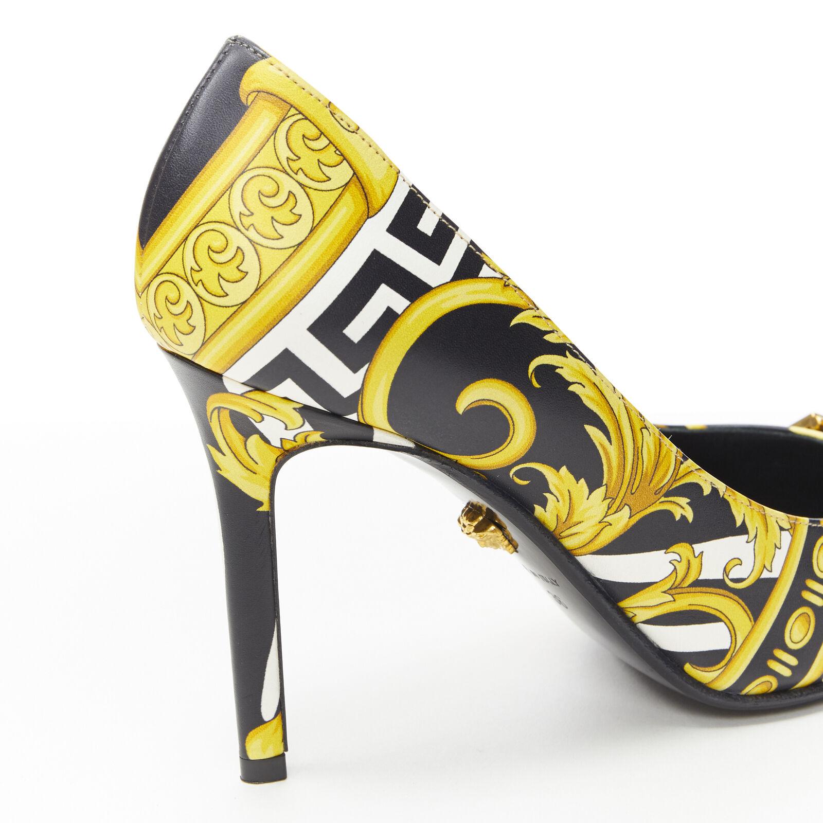 new VERSACE Savage Wild Barocco gold white Medusa strap pointy leather heel EU40 For Sale 5