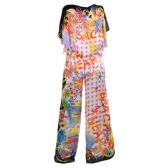 NEW VERSACE SEASHELL and GRAFFITI PRINT 100% SILK PANT SUIT Size 38