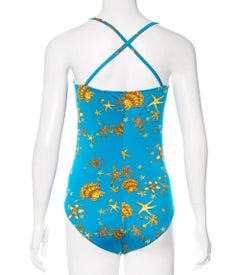 New Versace Seashell and Starfish Turquoise Yellow Swimsuit size 2