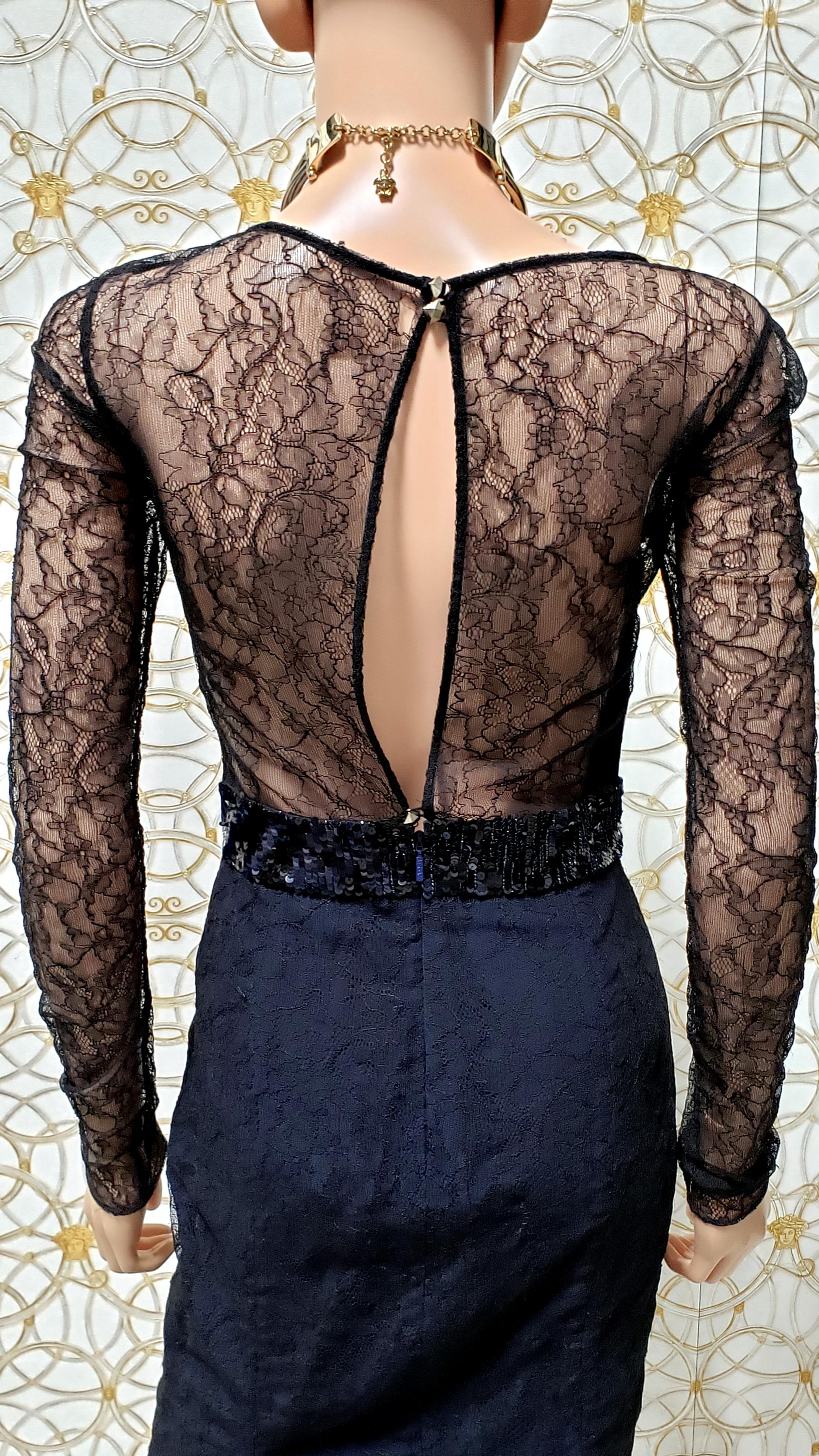 New VERSACE Sequin Embroidered Lace Cocktail Dress Sz 38 For Sale 1