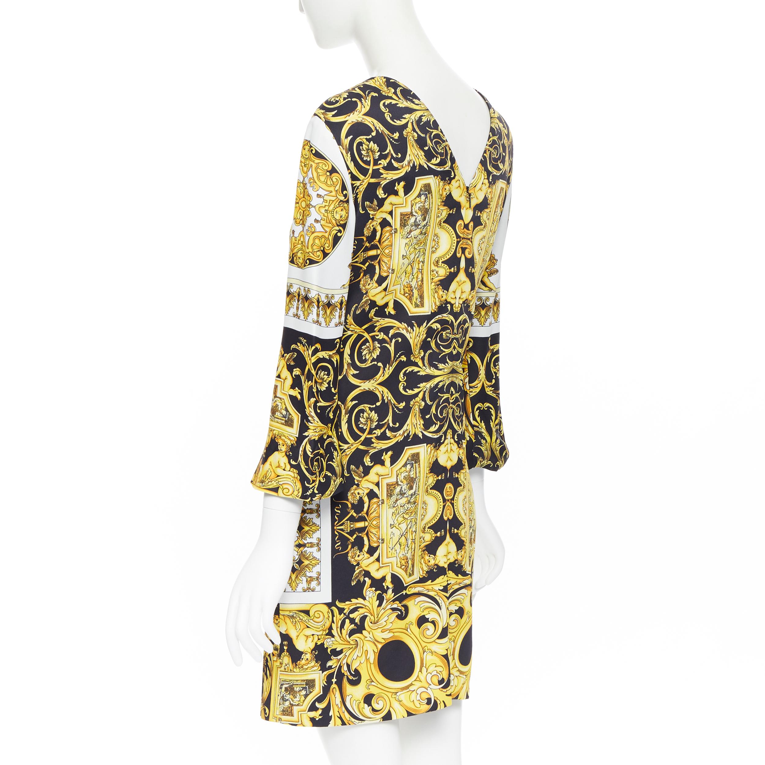new VERSACE Signature Baroque Cherub Medusa printed viscose shift dress IT40 S In New Condition For Sale In Hong Kong, NT