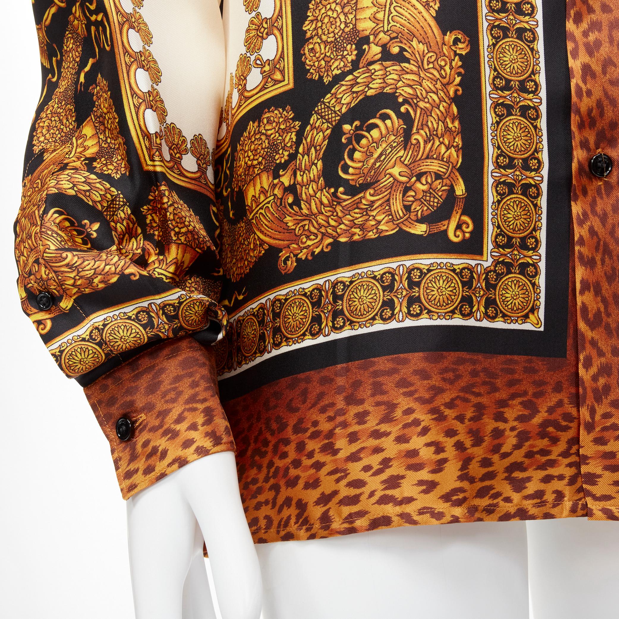 Women's new VERSACE Signature Wild Leopard print Barocco silk shirt EU41 L