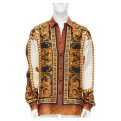 VERSACE chemise en soie baroque imprimé léopard sauvage caractéristique EU41 L, neuve