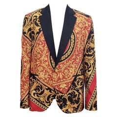 New VERSACE SILK BAROQUE SATIN-LAPEL BLAZER JACKET in RED