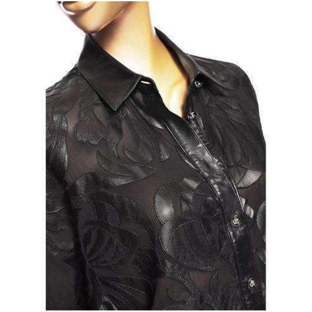 Black New Versace Silk Cut Out Leather Applique Shirt IT42 US 4-6 For Sale