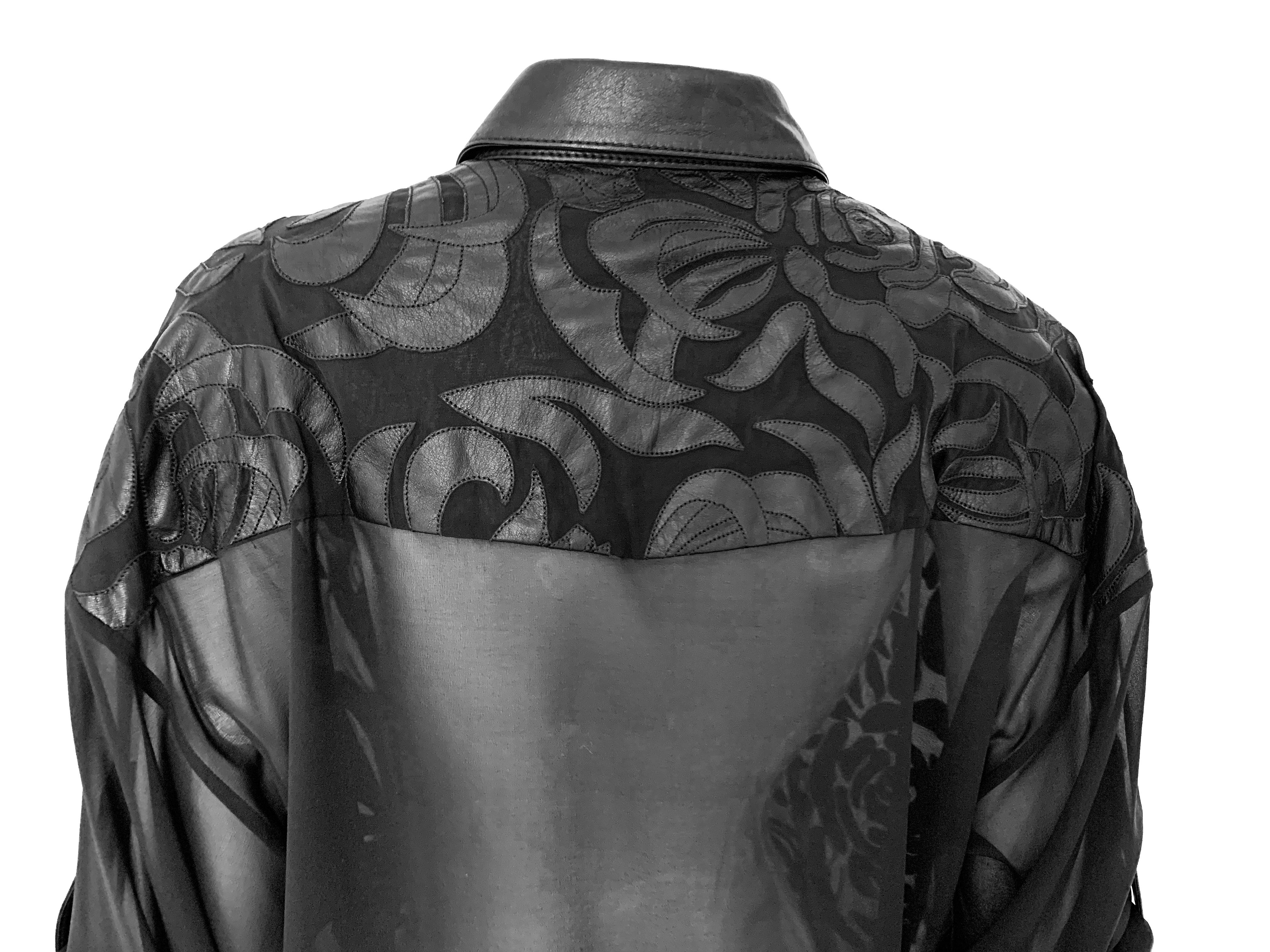New Versace Silk Cut Out Leather Applique Shirt IT42 US 4-6 For Sale 2