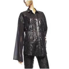 New Versace Silk Cut Out Leather Applique Shirt IT42 US 4-6